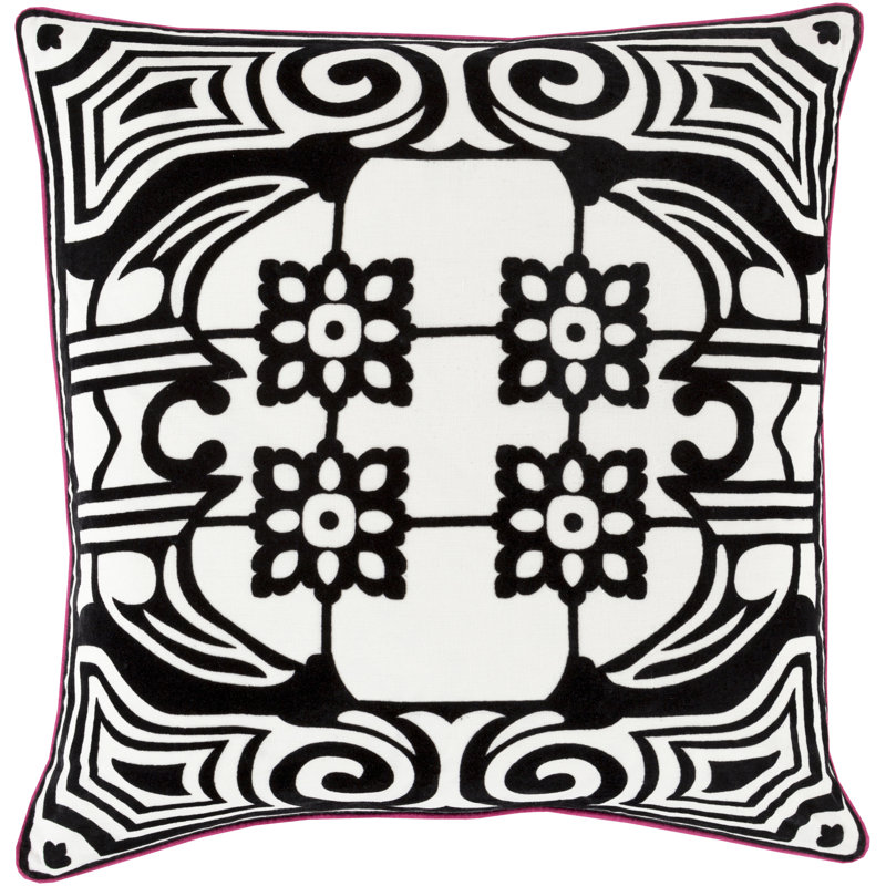 Eleonore Geometric Linen Pillow Cover, 20" x 20", Black/White