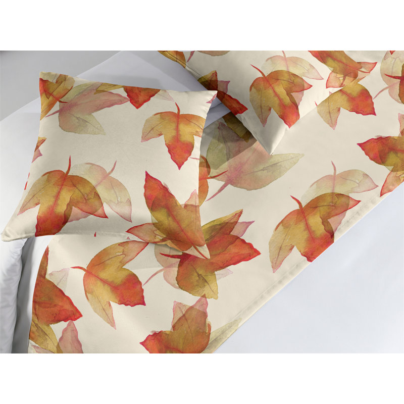 Ambesonne Autumnal Design Bed Runner Set Romantic Leaves Pistachio Green Cinnamon, King