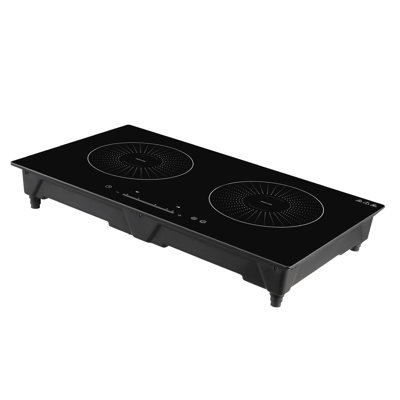 Plaque de cuisson à induction 24 pouces avec deux brûleurs, cuisinière électrique intégrée, 110 V 1800 W, chauffage continu à faible puissance, 9 niveaux de puissance réglables, commandes tactiles à DEL, verrou de sécurité pour enfants, idéal pour les cuisines et les véhicules récréatifs
