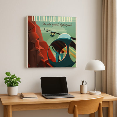 Affiche de voyage Olympus Mons sur Mars - Décoration murale rétro-futuriste spatiale vintage — Affiche carrée en métal