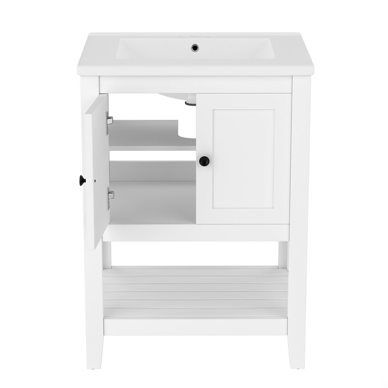 24" Bathroom Vanity Sink With Solid Wood Frame Open Style Shelf