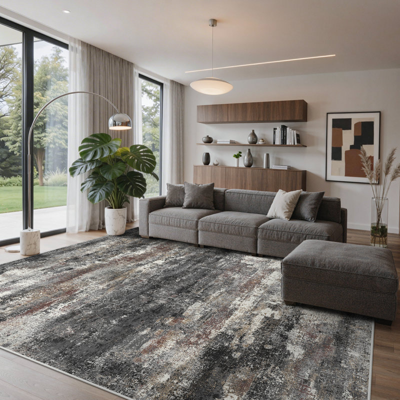 Tapis gris foncé Pavelina, Dark Grey, Rectangulaire 8 pi x 10 pi