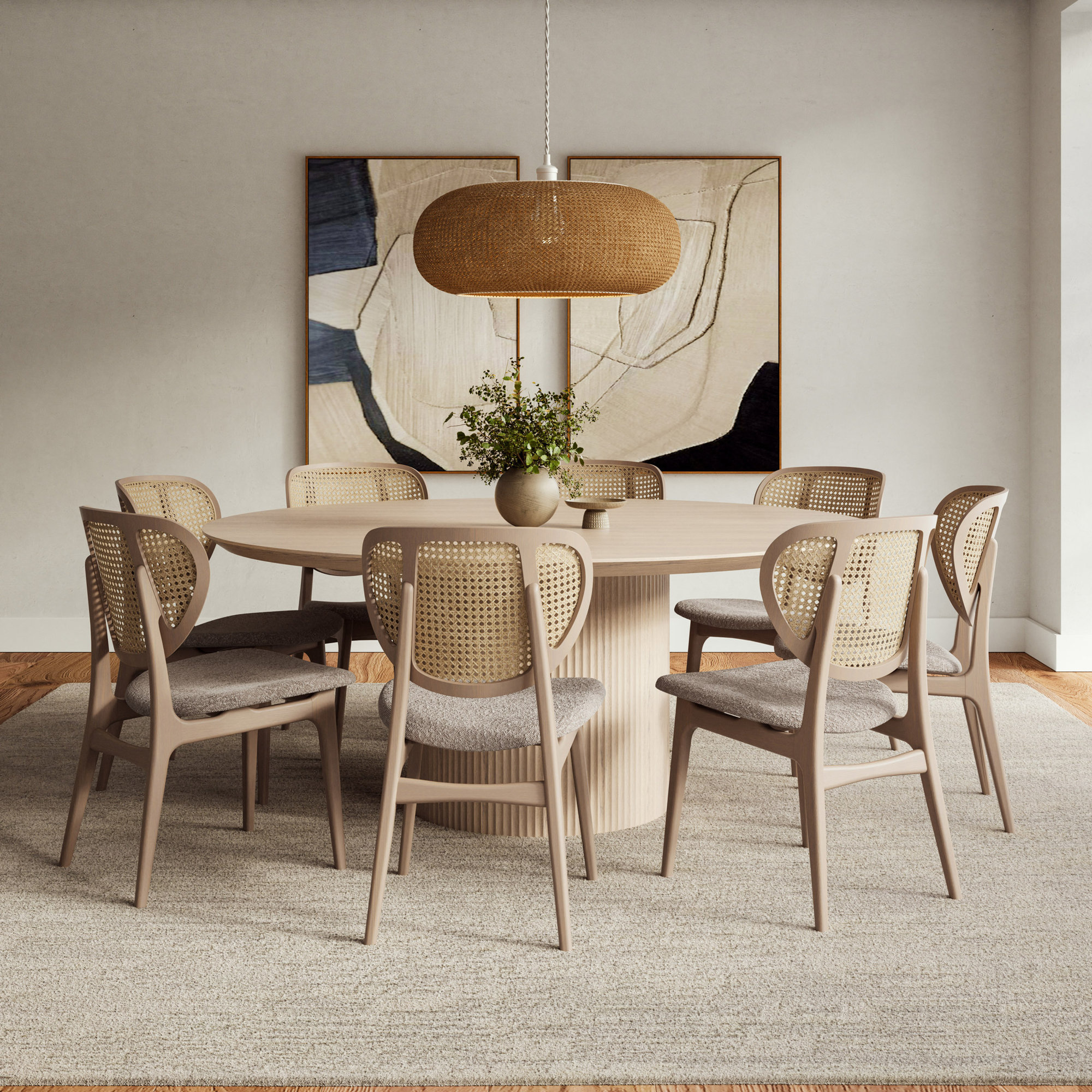 Anela 71'' Round Dining Table, Nevoa