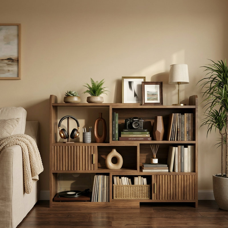  Bibliothèque moderne ajustable H 38 "- rangement ouvert et fermé, en forme de L ou droite, pour le salon, la chambre à coucher, le bureau personnel, H 38 po x l 46,7 po x P 9,4 po