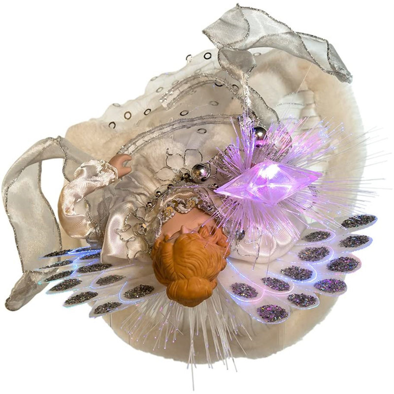 12-Inch White and Silver LED Fiber Optic Angel Tree Topper
