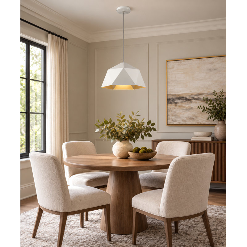 Luminaire suspendu avec abat-jour géométrique blanc moderne 1 lumière Avila, H 69 po x l 18 po x P 18 po, Blanc / argenté