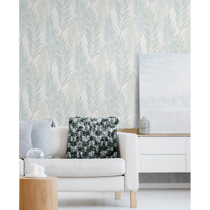 Papier peint floral Dehl, Bleu cendré / fougère