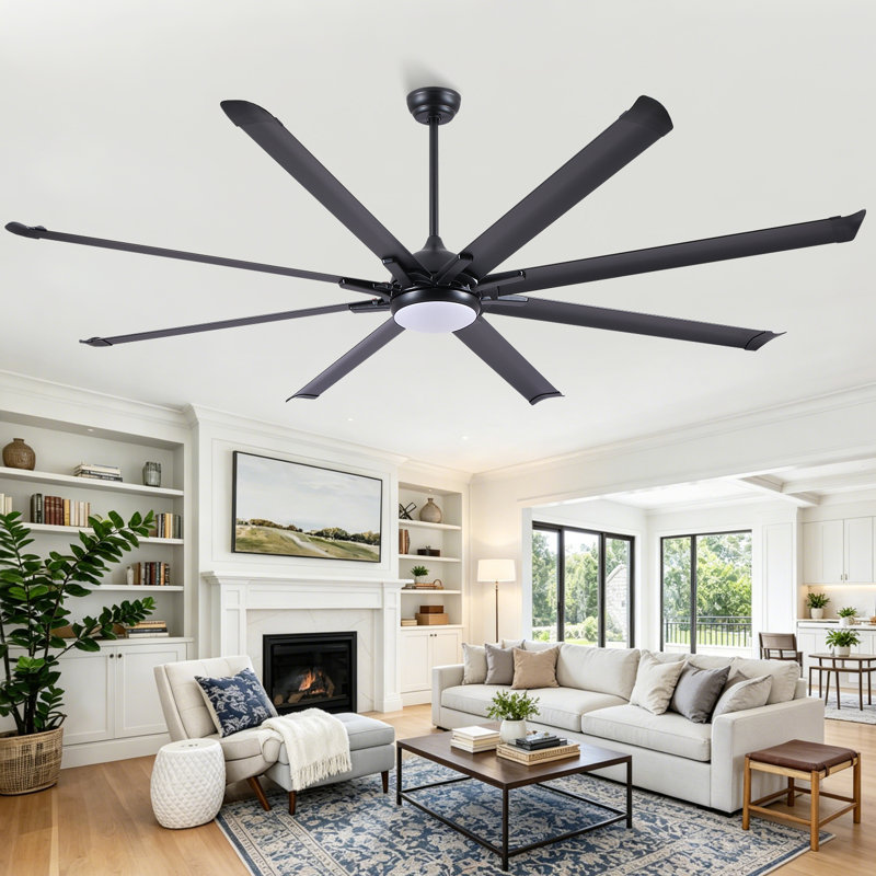 8-blade Standard Industrial Led Ceiling Fan With Remote And Intelligent Control, 84" Wide