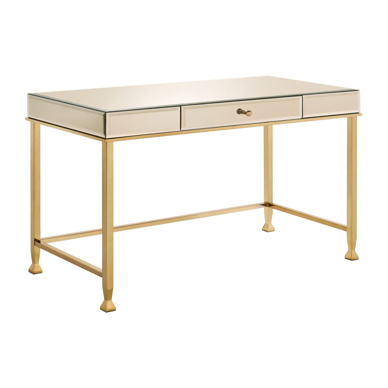 Lillyann 1 - Drawer Writing Desk with Mirrored Top, Smoky Mirrored