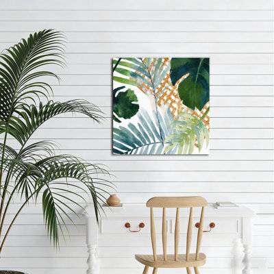 Feuilles tropicales, grille dorée, sans cadre, toile murale, 16 x 16