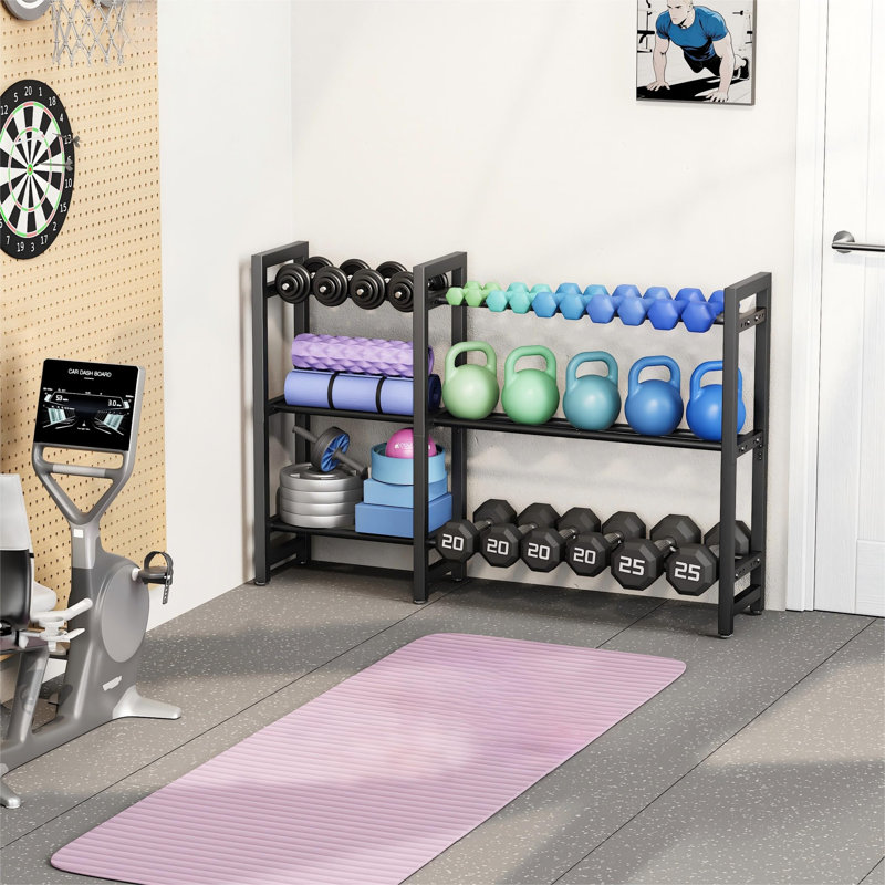 Dumbbell Rack 3-Tier 50 Inch Metal Weight Stand Holder Adjustable Spacing Dumbbell Storage For Home Gym Storage