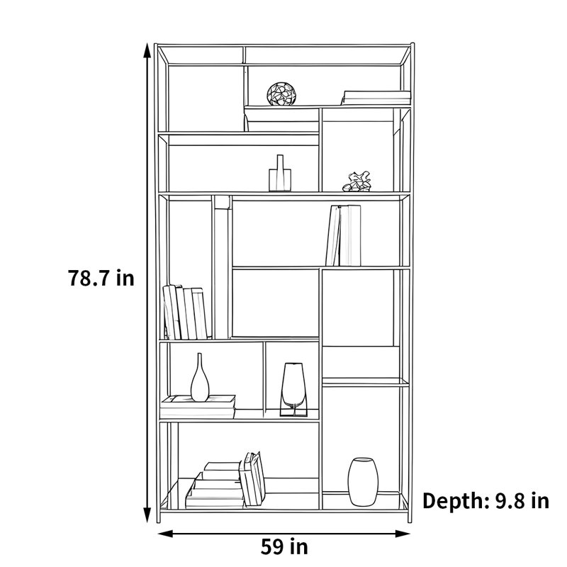Bibliothèque luxueuse et de haute qualité, (8 tablettes) H 78,7 po x l 59 po x P 9,8 po, Blanc
