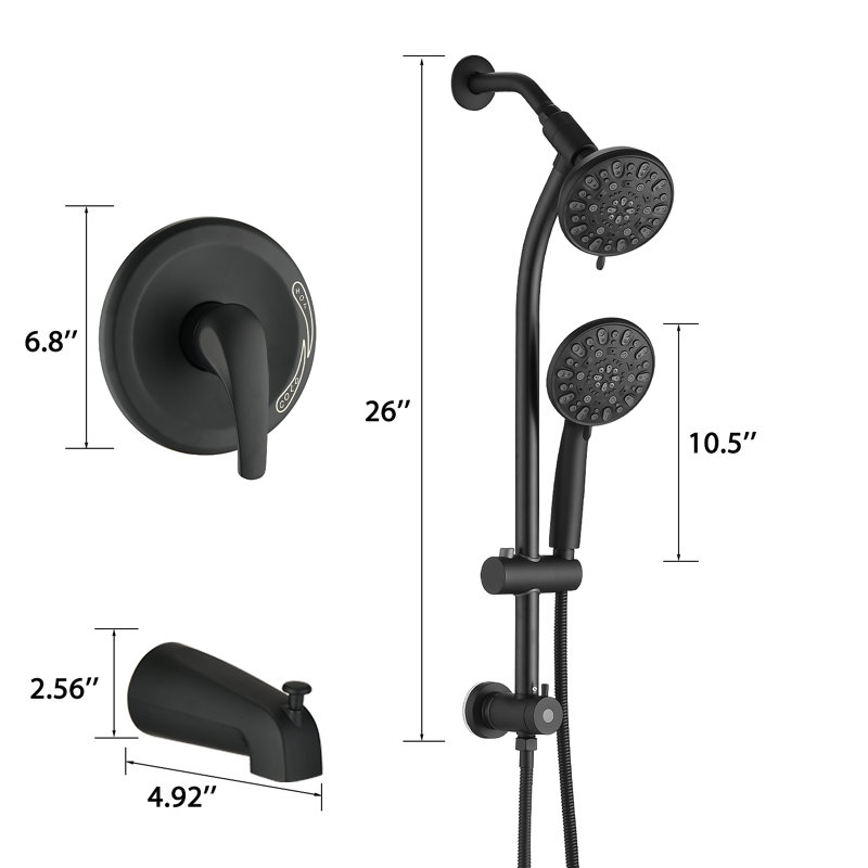 Tool-Free Shower Combo 7-Spray 1.8GPM, Matte Black