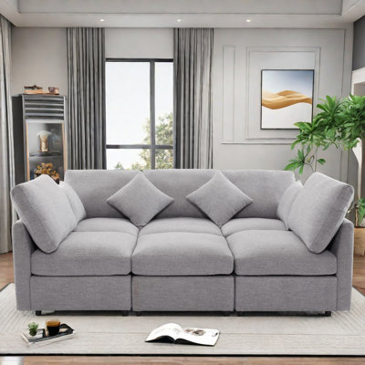 Sectional Modular Sofa With A Movable Ottoman, Two Usb Ports And 2 Toss Pillows