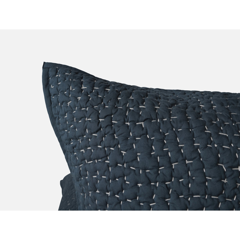 Pebbled Handstitched Organic Sham, Midnight Indigo
