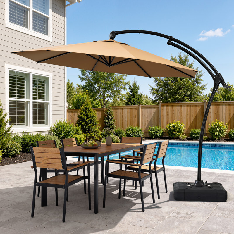 Pavillon de jardin permanent en métal Parasol octogonal en porte-à-faux avec base, Octagonal, 104" H x 129.96" W x 129.96" D