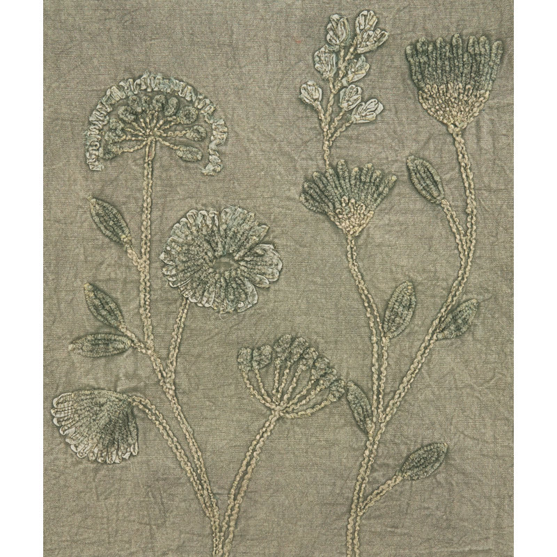 Taupe Floral Embroidered Cotton Table Runner