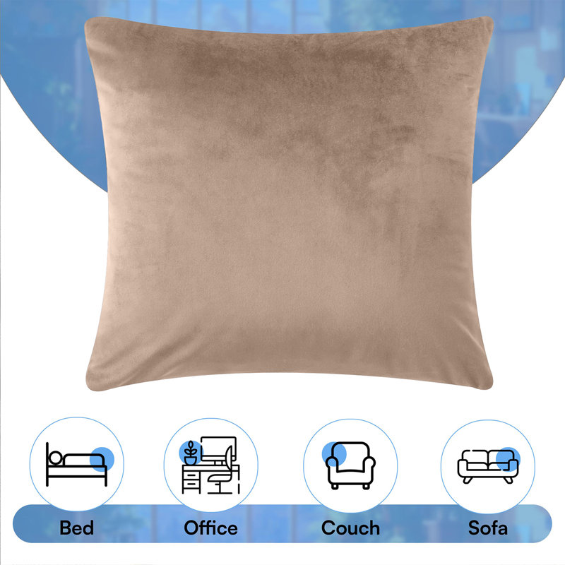 Luxurious Plain Velvet Cushion Covers (Set Of 2), Beige