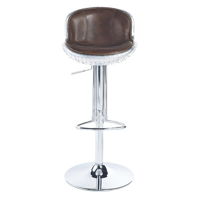 Tabouret réglable avec revêtement en cuir brun rétro - Patchwork en aluminium, structure en métal pour salle à manger de luxe grain supérieur et repose-pieds pivotant