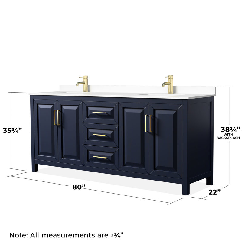 Daria 80'' W Double Vanity, Brushed Gold, Dark Blue, White Cultured Marble