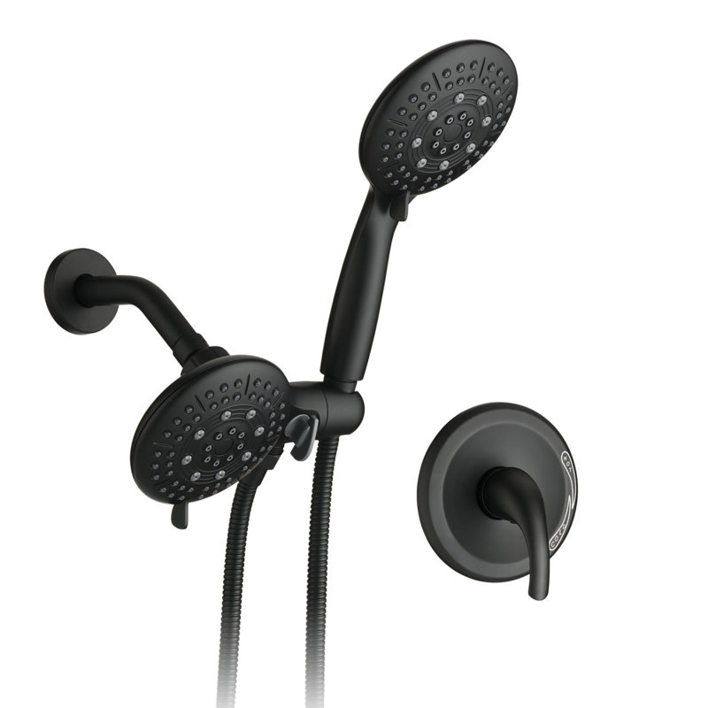 Pomme de douche à grande pression à 6 jets avec douche à main classique à haute pression Classic (valve incluse), Noir mat