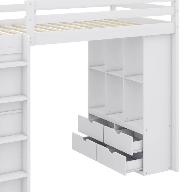 Lit mezzanine avec grandes tablettes Jonavan, Simple, Blanc