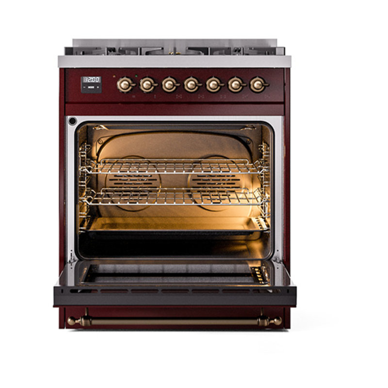 ILVE Nostalgie II Noblesse 30 in Dual Fuel Range, Burgundy/Bronze, Natural Gas