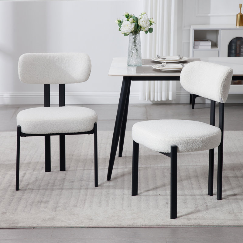 Adnah 48.5cm H Teddy Upholstered Metal Side Chair, White