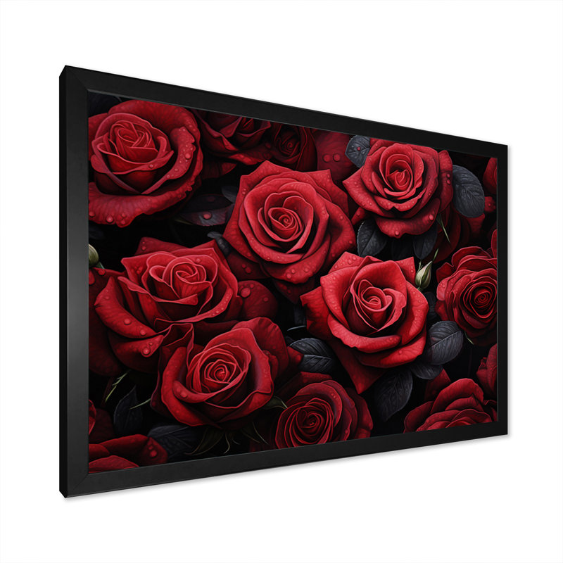 «Red Black Rose Eernal Beauty IV - Roses», reproduction d'art sur toile encadrée, Cadre simple noir