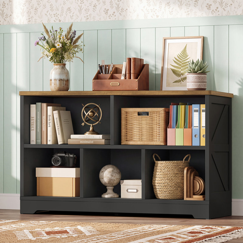Meuble de rangement bibliothèque avec étagère ouverte à 3 niveaux et bibliothèque à 5 compartiments, meuble d'exposition multifonctionnel pour livres, dossiers et décoration pour bureau à domicile ou salon.