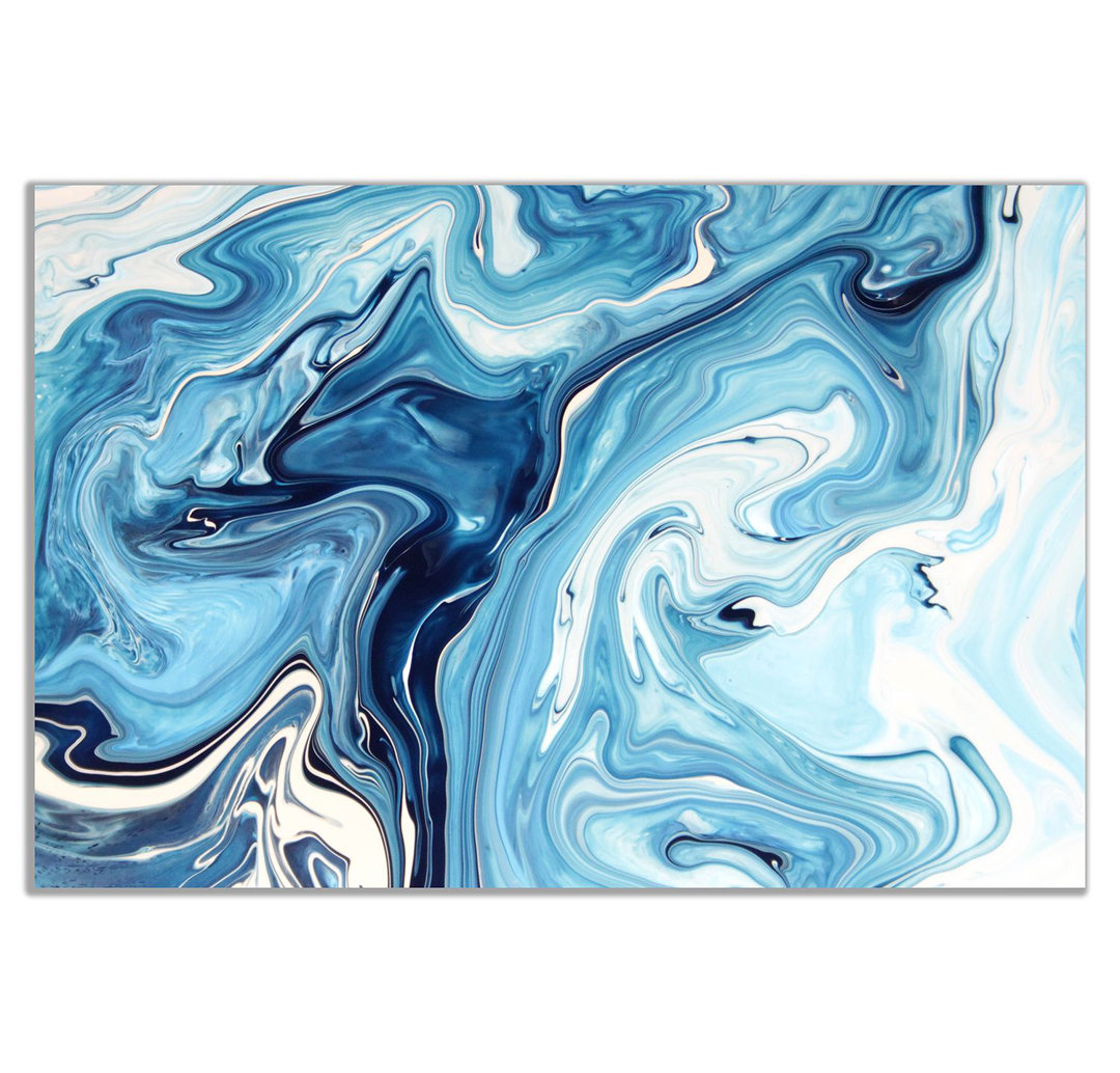 Blue White Liquid Marble 1 Piece Wrapped Canvas Painting - Image 2