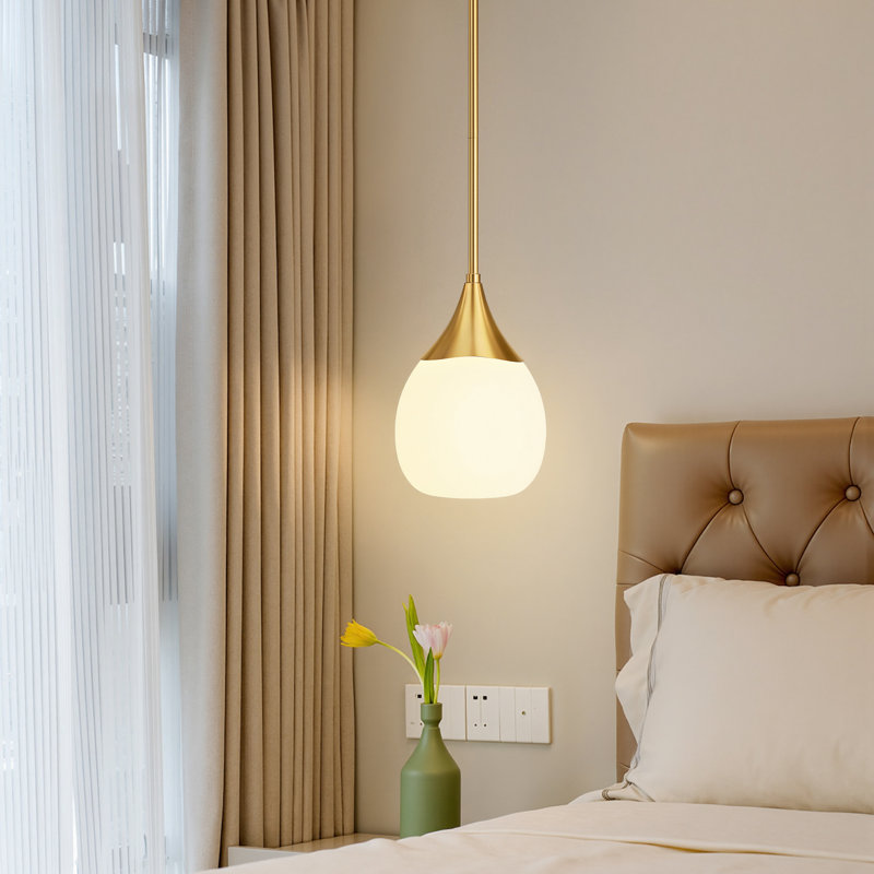  Luminaire suspendu moderne en verre 1 lumière, H 10,16 po x l 6,3 po x P 6,3 po, Or brossé