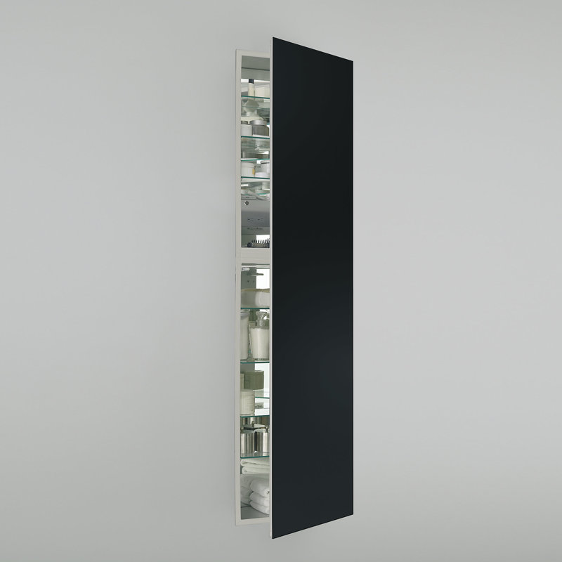 M Series Recessed Framed Medicine Cabinet with 7 Adjustable Shelves and LED Lighting, Black, 70" x 19.25" x 4", Right