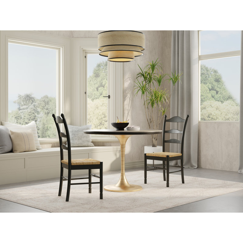 Latorie Pedestal Dining Table, Fog Gray, Antique Gold, 29.63" H x 40" L x 40" W