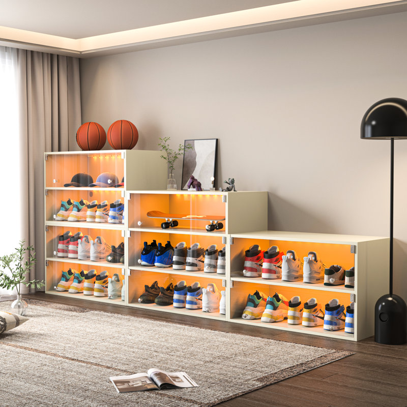 Armoire de rangement pour chaussures en verre, Blanc cassé