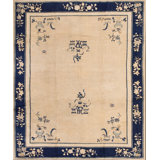 Open Solid Cream Ivory Color Field Antique Floral Chinese Room Size Peking Rug