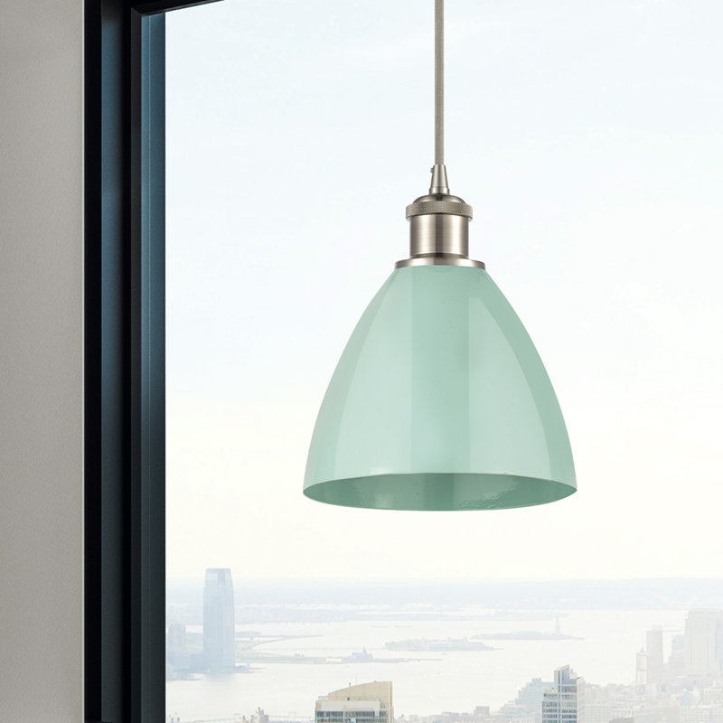 Luminaire suspendu conique 1 lumière, Vert clair, Nickel satiné brossé