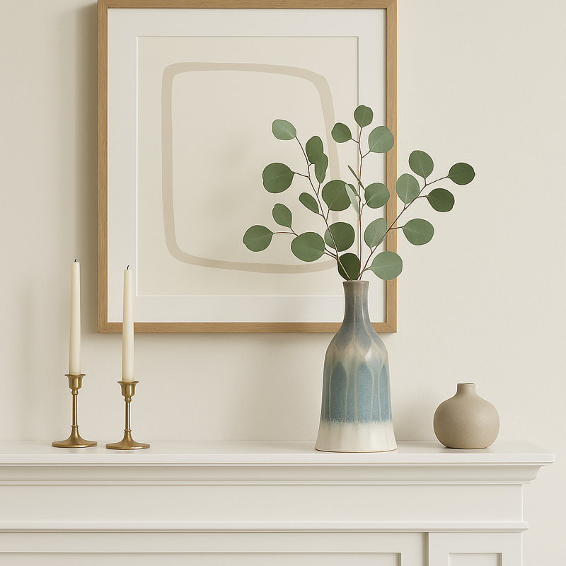 Decorative Ceramic Table Vase for Home Decor - Elegant Flower Vase Accent for Living Room, Shelf, and Entryway Styling - Blue & White