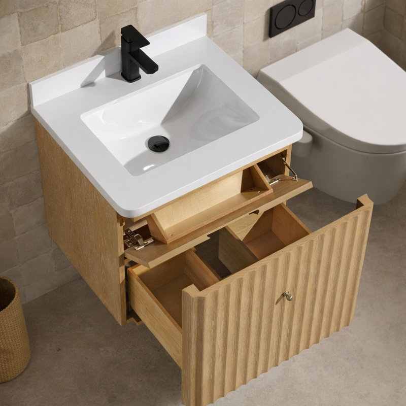 La Jolla 24" Single Floating Bathroom Vanity With Engineered Quartz Top