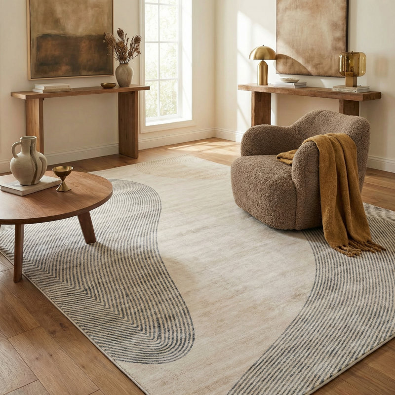 Rug Branch Evara 5' x 8' (5'3" x 7'7") Beige/Brown Abstract Area Rug, Contemporary, Medium Pile, Stain-Resistant Carpet - Living Room, Bedroom, Dining Room, and Kitchen