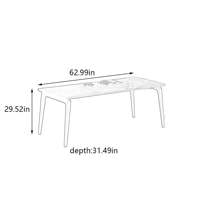 Nordic rectangular simple dining table, 29.52"H x 62.99"L x 31.49"W