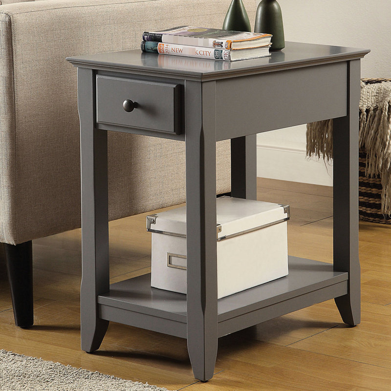 Table d'appoint rectangulaire grise avec un tiroir et une tablette, pour les salons intérieurs de Stop Home