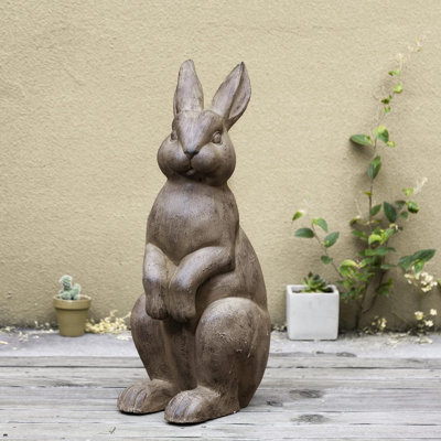 Rabbit Garden Statue Outdoor Standing Bunny Sculpture Lawn Decor, 22.75 Inch, Bronze