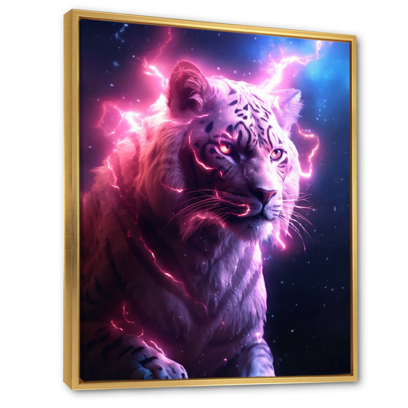 Tigre de rose éclairant sur toile, H 32 po x l 16 po x P 1 po, Cadre flottant doré