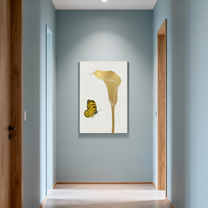 Plantes et fleurs de lis Calla doré avec papillon jaune, H 18 po x l 12 po