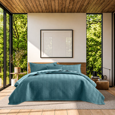Ensemble de couvre-lit en lin embossé - Ensemble de couvre-lit d'été léger en microfibre avec taies décoratives