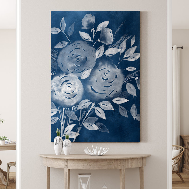 « Cyanotype roses I », reproduction d’art sur toile tendue, 32" H x 48" W x 1.5" D