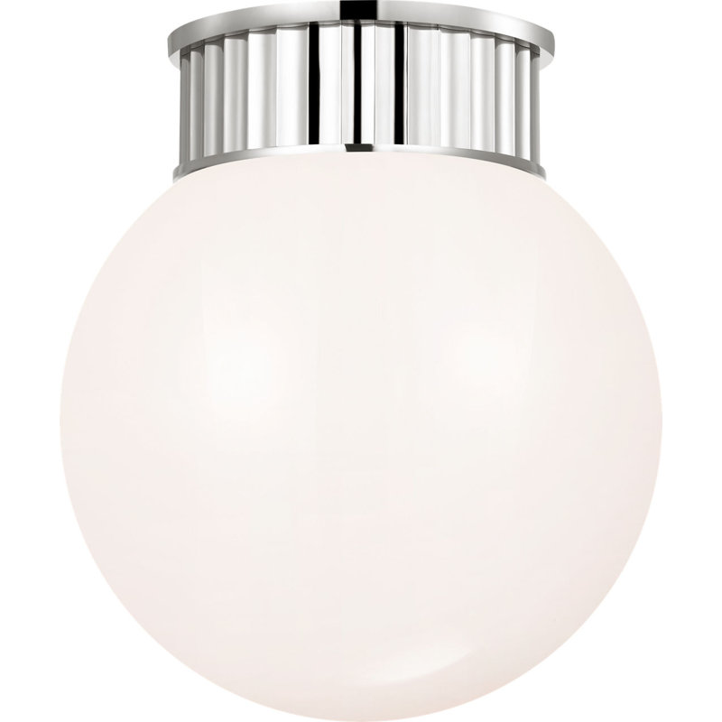 Cavill Flush Mount with White Glass, Polished Nickel, 13.25" H x 11.5" W x 11.5" D