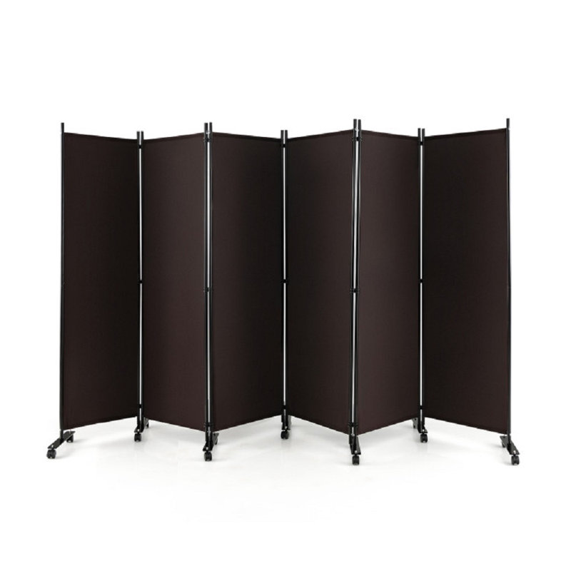 Paravent en métal à 6 panneaux pliables avec roues Mesilla l 132 po x H 68 po, Noir
