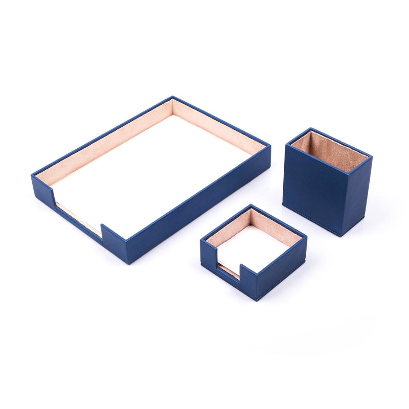 Michalia Leather / Faux Leather Desk Organiser Set, Blue